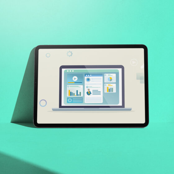 Illustration de l'animation "Unified Clinical Platform" affichée sur une tablette