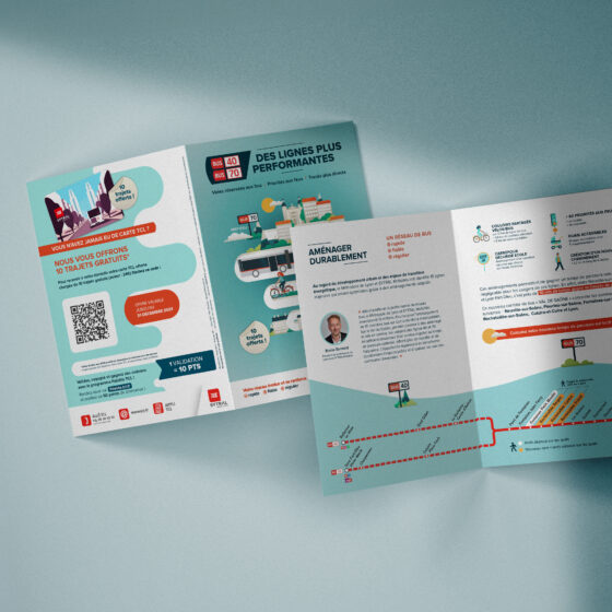 Visuel du flyer 4 pages de la campage nouvelles lignes de bus
