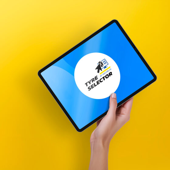 Logo Tyre Selector de Michelin sur ecran de tablette